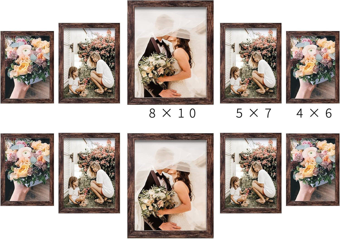 LUCKYLIFE Picture Frames Collage Wall Decor 10-Pack, Gallery Wall Frame Set with 8x10 5x7 4x6 Frames in 3 Different Finishes