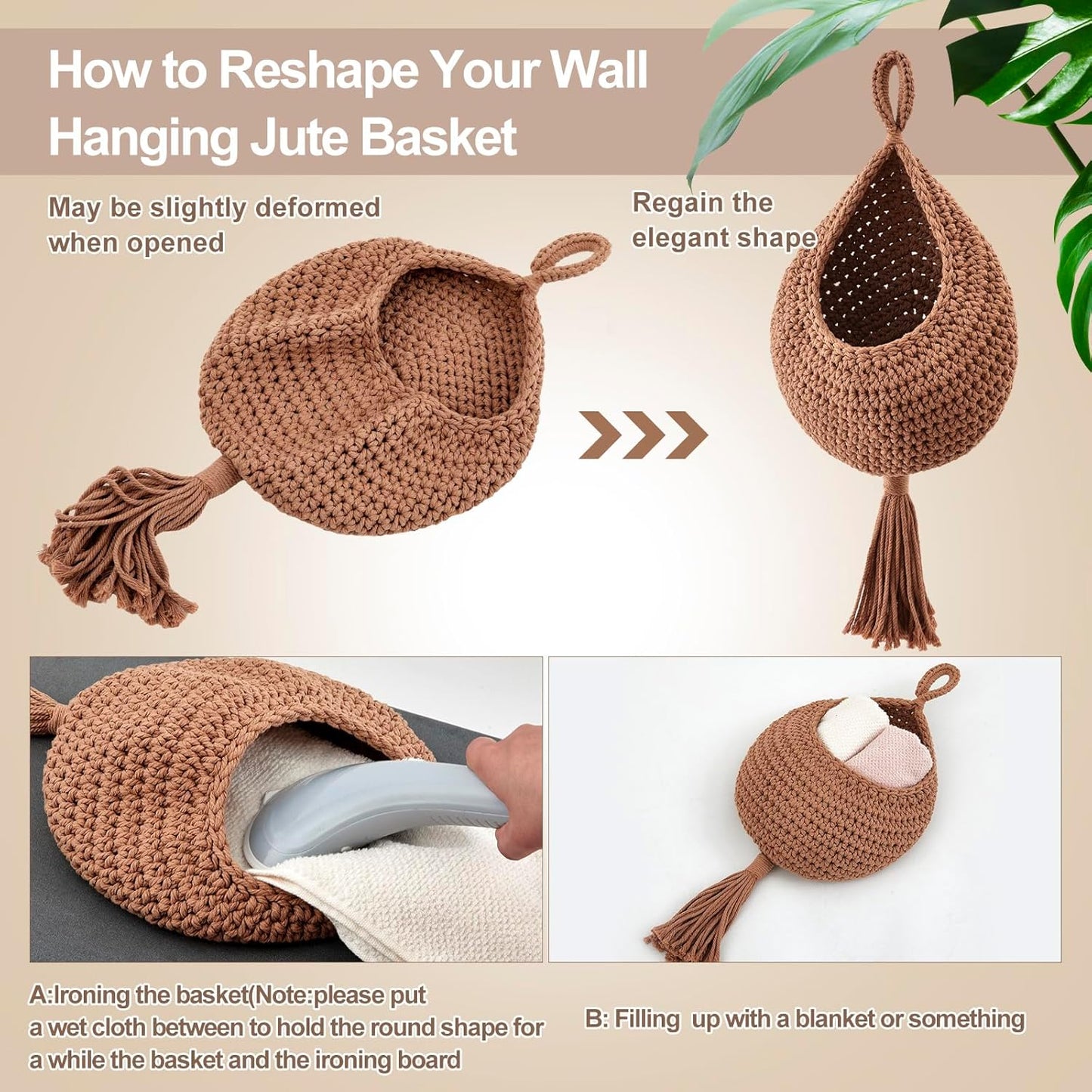 Honeydak Boho Decor Hanging Wall Baskets for Kitchen 3 Pack Teardrop Baskets with Hooks Storage Fruit Onion Vegetable Potato for Home 3 Sizes(Linen,Teardrop,Jute)