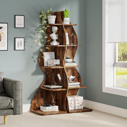 Tribesigns Corner Shelf, Modern 5-Tier Wall Corner Bookshelf, Stylish Corner Small Bookcase Storage Rack Plant Stand with Unique Shape for Living Room, Home Office (White, 1PC)