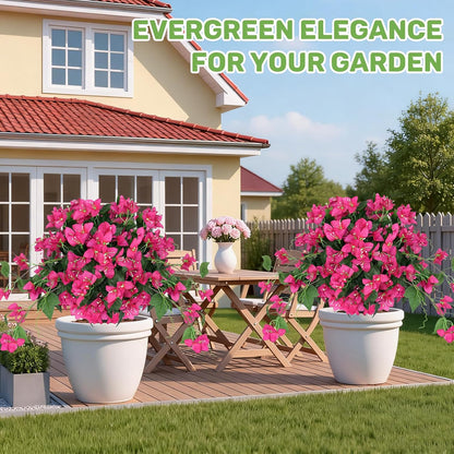 2Pack 4FT Artificial Bougainvillea Topiary Trees for Outdoor, Fake Silk Flowers Plants Bushes with Ground Spike, Faux UV Resistant Shurbs Trees for Outside,Front Porch,Patio,Balcony Decor