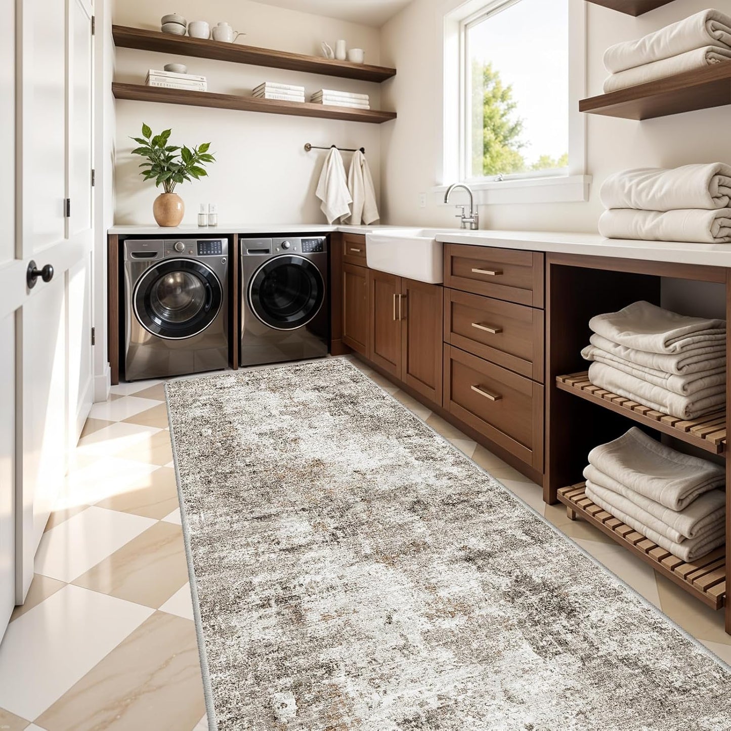 2x3 Washable Non-Slip Area Rug - Soft Low Pile Throw Rug for Kitchen Entryway Bedroom - Modern Indoor Door Mat with Rubber Backing (Beige Grey) - Colors B