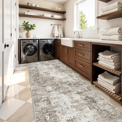2x3 Washable Non-Slip Area Rug - Soft Low Pile Throw Rug for Kitchen Entryway Bedroom - Modern Indoor Door Mat with Rubber Backing (Beige Grey) - Colors B