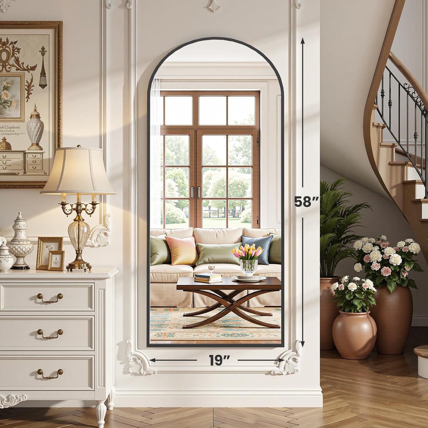OLIXIS Black Arched Full Length Mirror 60"x16" for Bedroom, Full Body Mirror with Stand, Hanging or Leaning for Wall, Aluminum Alloy Thin Frame Floor Standing for Living Room