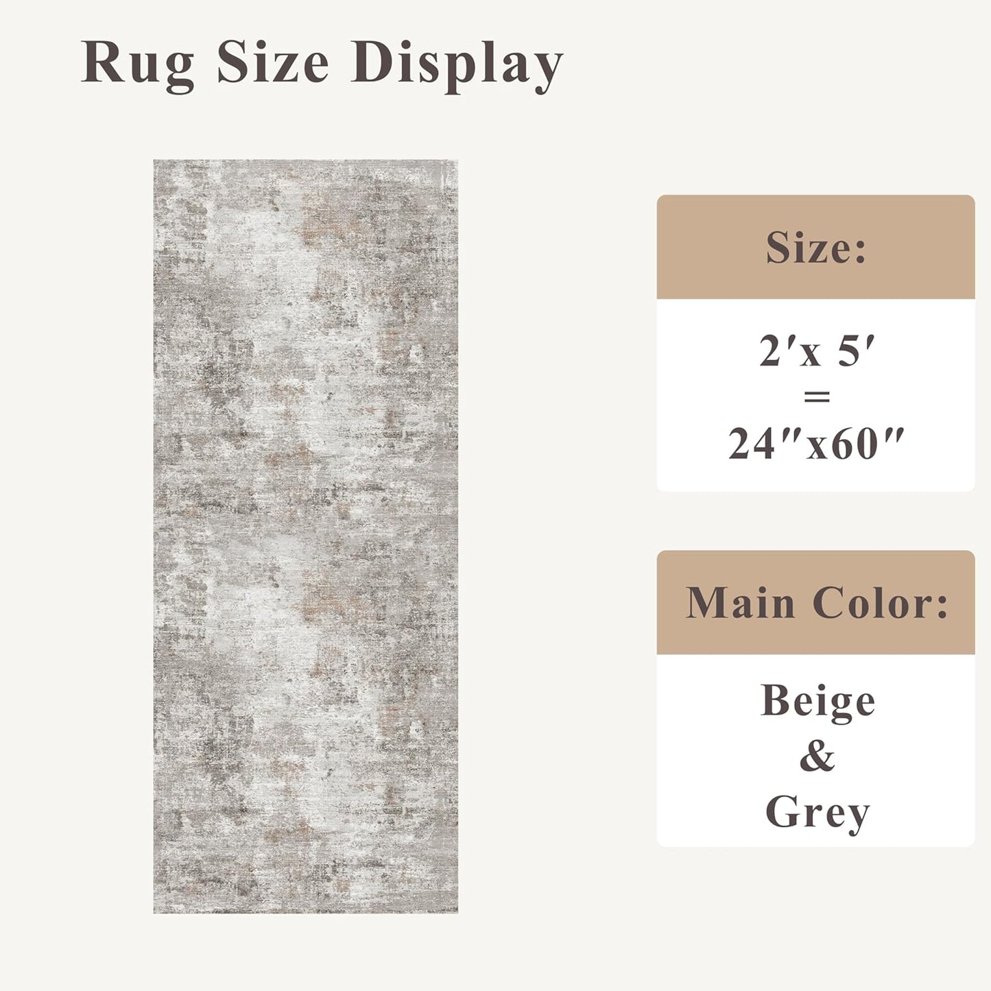 2x3 Washable Non-Slip Area Rug - Soft Low Pile Throw Rug for Kitchen Entryway Bedroom - Modern Indoor Door Mat with Rubber Backing (Beige Grey) - Colors B