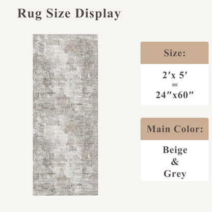 2x3 Washable Non-Slip Area Rug - Soft Low Pile Throw Rug for Kitchen Entryway Bedroom - Modern Indoor Door Mat with Rubber Backing (Beige Grey) - Colors B
