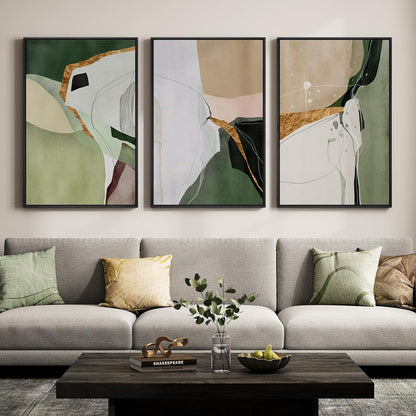 Large Framed Abstract Nature Landscape Wall Art for Living Room, Set of 3 Modern Canvas Prints Paintings Artwork for Walls, Green Lake Pictures for Hallway, Dining Room, Office Wall Decor 24x36 Inch