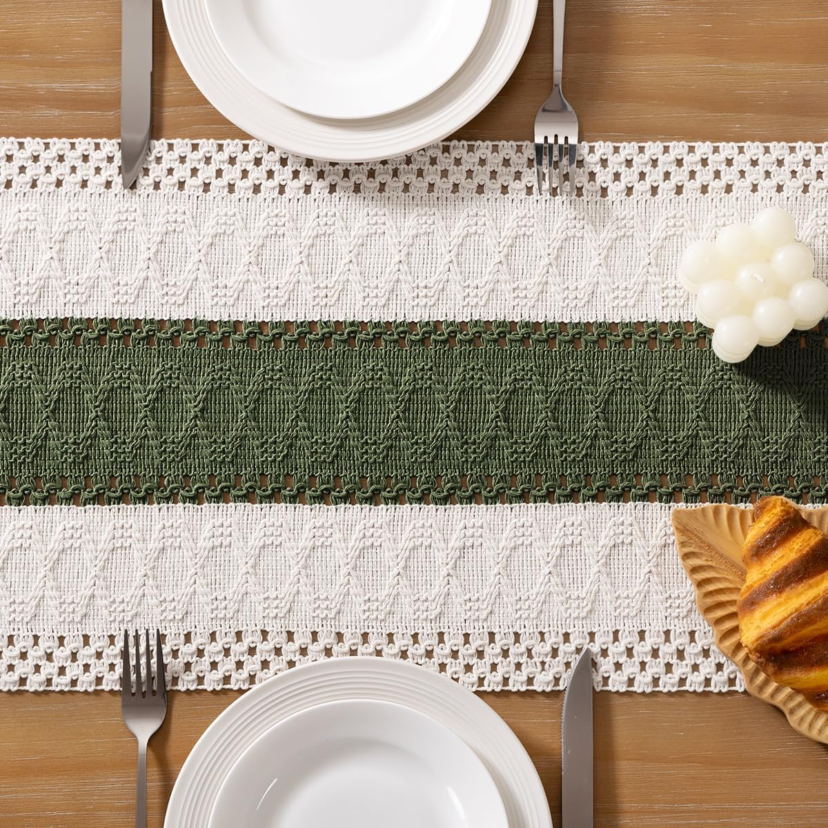 Socomi Boho Table Runner Summer Farmhouse Rustic Dining Kitchen Centerpiece Decor Small Macrame Woven Cotton Linen Coffee Table Runner for Dresser Scarf Home Decor 12x36 inch Beige