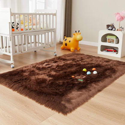 EasyJoy Ultra Soft Fluffy/Fuzzy Shaggy Area Rug Faux Fur Chair Cover Seat Pad for Bedroom Floor Sofa Living Room (2 x 6 ft Sheepskin, Beige)
