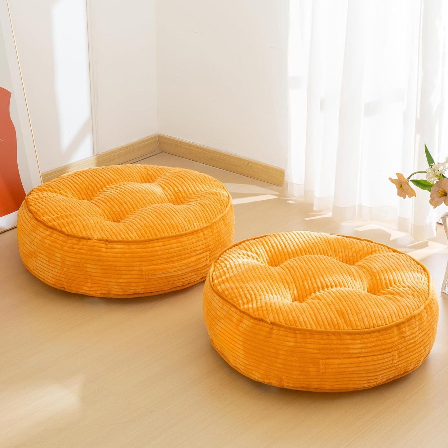 HIGOGOGO 6" Extra Thick Floor Pillow Cushion for Adults, Meditation Cushion Pillow, Large Square Floor Sitting, Tufted Corduroy Cover, for Tatami Living Room or Yoga, 22x22 Inch, 2Pack, Dark Grey