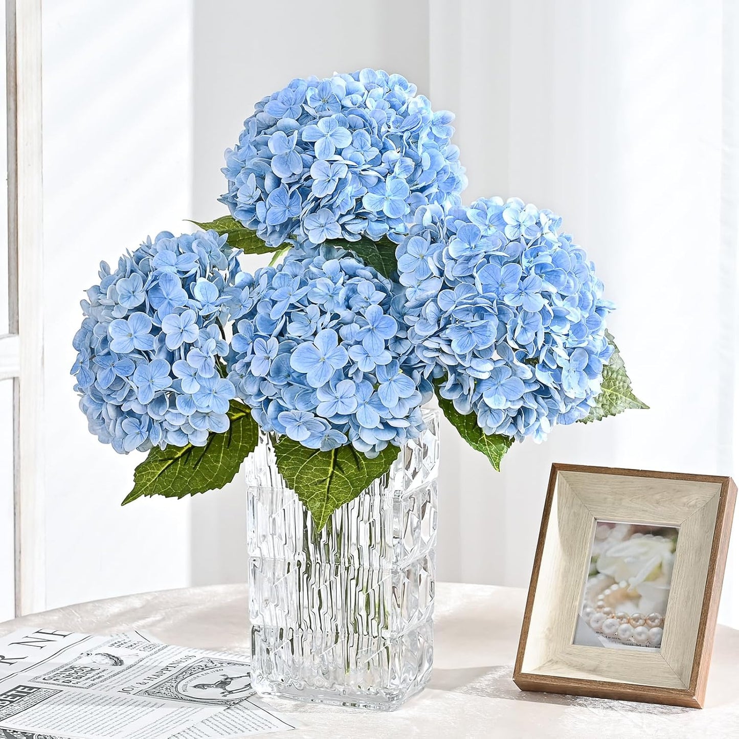 MARTINE MALL 3Pcs 21in Hydrangea Artificial Flowers, Latex Real Touch Hydrangeas Lifelike Large Hydrangea Flowers for Home Decor Party Arrangements Wedding Bouquets Centerpieces (Blue)
