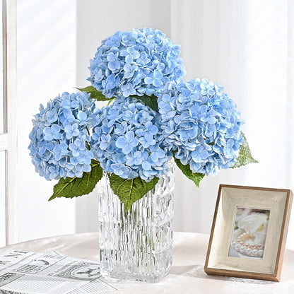 MARTINE MALL 3Pcs 21in Hydrangea Artificial Flowers, Latex Real Touch Hydrangeas Lifelike Large Hydrangea Flowers for Home Decor Party Arrangements Wedding Bouquets Centerpieces (Blue)