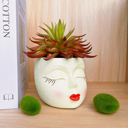Handmade Face Flower Pots Standing Air Kiss Head Planter Pot for Trailing Plants Cute Succulent Planter Resin Planters Funny Face Planters with Anti-Friction Pads White 1Pack