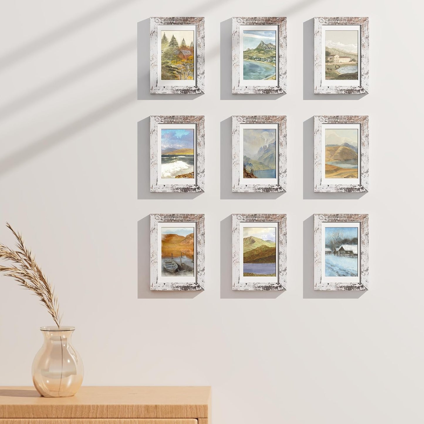 Vittanly 8x10 Picture Frames Set of 9, Shatter Resistant Plexiglass, Display 5x7 Pictures with Mat or 8x10 without Mat, Photo Frames for Wall or Tabletop, Engineered Wood, Black - Colors A