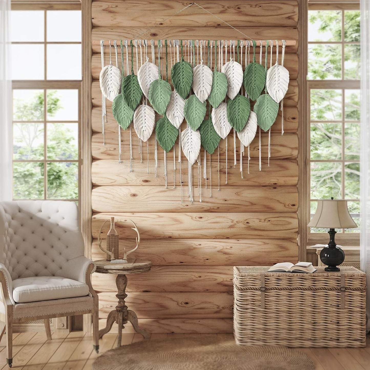 Weldomcor Large Macrame Wall Hanging Boho Home Decor, Handmade Bohemian Woven Leaves Macrame Tapestry Modern Aesthetic Chic Wall Art Decorations for Bedroom Living Room Nursery Office 39" W x 29.5" L