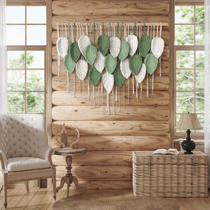 Weldomcor Large Macrame Wall Hanging Boho Home Decor, Handmade Bohemian Woven Leaves Macrame Tapestry Modern Aesthetic Chic Wall Art Decorations for Bedroom Living Room Nursery Office 39" W x 29.5" L
