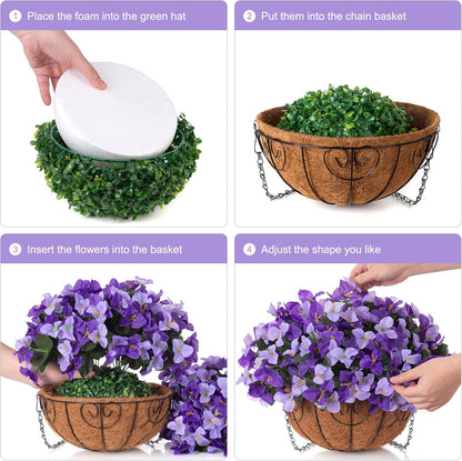 Artificial Hanging Flowers Faux Plants Basket for Outdoors Spring Summer Decor, Fake Silk Bougainvillea in Planter Outdoor Look Real UV Resistant Faux Flower for Outside Porch Patio Garden Home, White