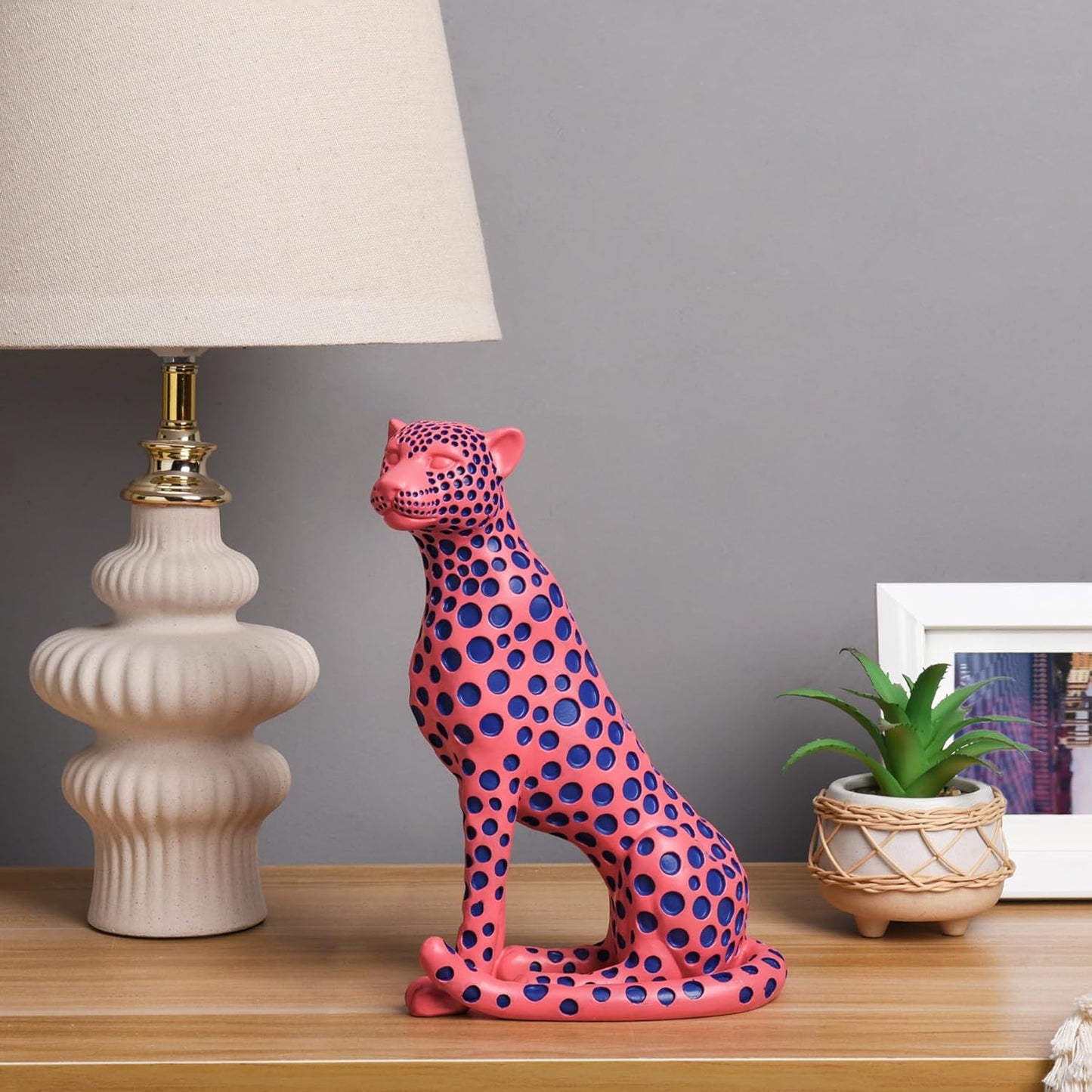 Quoowiit Bird Figurine, Modern Sculpture and Statues for Home Decor, Animal Statues for Bookshelf, Table, Entryway, Fireplace, Resin Decorative Sculpture with Chic Polka Dots Art Design (White)