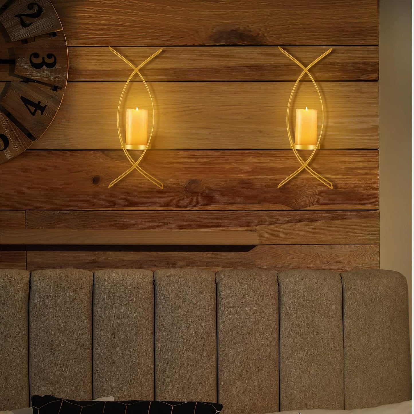 Vesici Candle Sconces Set of Two Metal Wall Candle Holder Wall Mounted Sconces Decorative Iron Holder for Living Room Bedroom Dining Room Decorations(Black)
