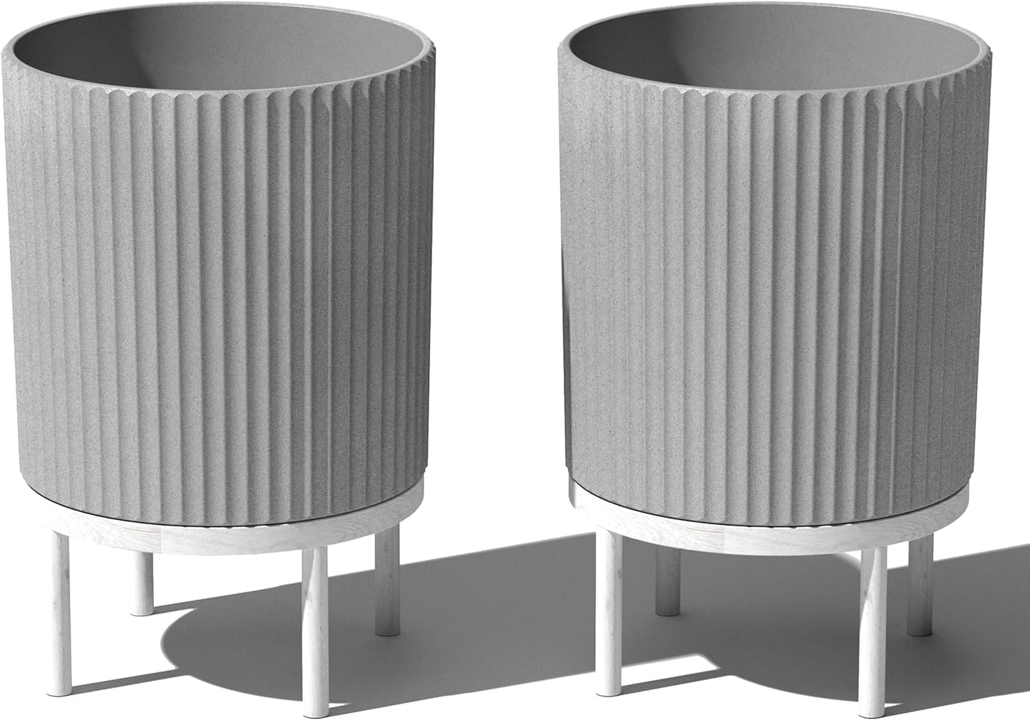 Veradek Demi Series Round Planter w/ Stand for Porch/Patio | Durable Plastic-Concrete & Wooden Stand | Modern Décor for Tall Plants, Flowers