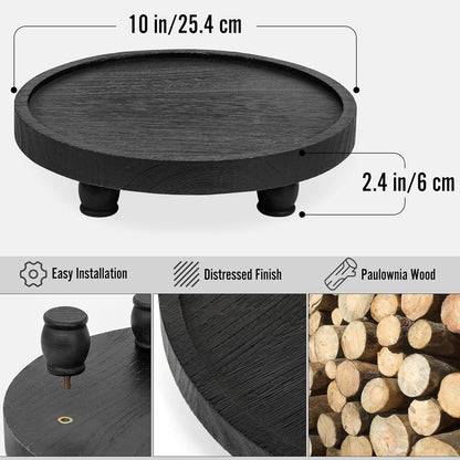 Tikea Farmhouse Wood Display Riser, 10 in. Farmhouse Pedestal Stand for Kitchen Bathroom Counter Decor, Round Display Tray for Soap Dispenser and Plant (Brown)