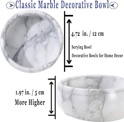 4.72 Inch Small Decorative Bowls, Natural Marble Decorative Bowls for Home Decor, Key Bowl, Coffee Tables Centerpiece, Soap Serving Bowl, Incense Burner, Smudge Bowl