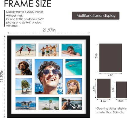 DUENPY 14x26 Collage Picture Frame 4x6 Collage Picture Frame Displays Twelve 4x6 inch Photos Available Horizontal Wall Mounting Display and Vertical Black - Colors A