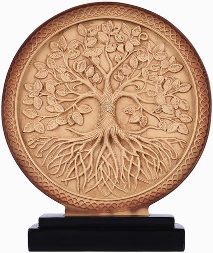 DOVDOV Abstract Circular Tree of Life Decorative Sculpture, Black and Gold Home Decor, Modern Art Home Accent Suitable for Office Shelves, Coffee Tables, and Above Cabinet Decorative Statue.
