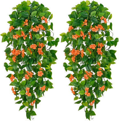 BLEUM CADE Fake Hanging Plants, 2pcs Artificial Pothos Vines Greenery for Wall Home Living Room Office Indoor Outdoor Decor (No Baskets)
