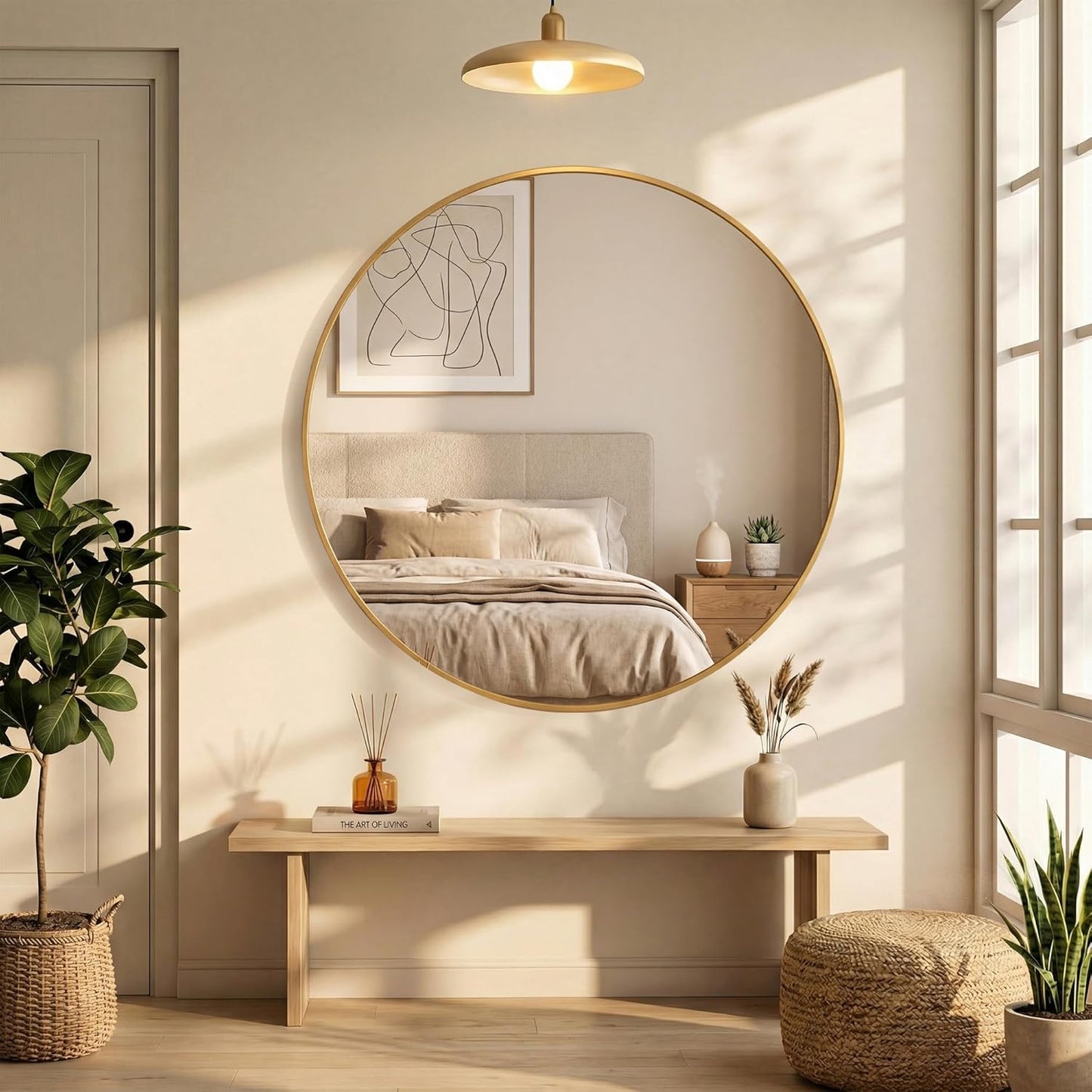 OLIXIS Arched Bathroom Mirror for Over Sink, 34x32 Inch Wall Mirror Arched Rounded Rectangle, Modern Wall Mount Vanity Mirror with Matte Metal Deep Framed, for Home Decor, Living Room, Black
