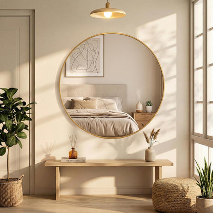 OLIXIS Arched Bathroom Mirror for Over Sink, 34x32 Inch Wall Mirror Arched Rounded Rectangle, Modern Wall Mount Vanity Mirror with Matte Metal Deep Framed, for Home Decor, Living Room, Black