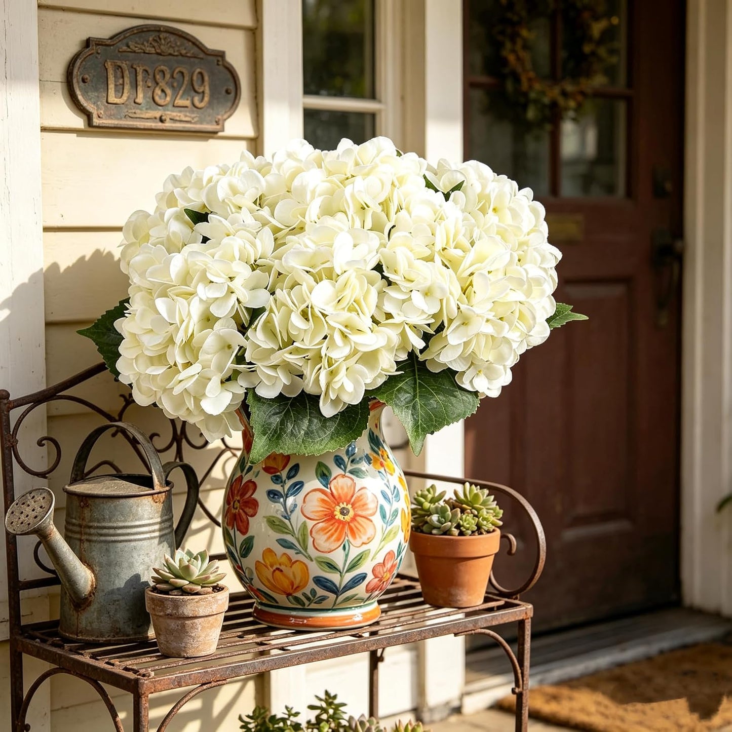 Kimura's Cabin 6pcs White Hydrangea Artificial Flowers Silk Fake Hydrangeas Faux Hydrangea Flowers with Stems for Wedding Bouquets Arrangement Home Table Centerpieces Baby Shower Party Decoration