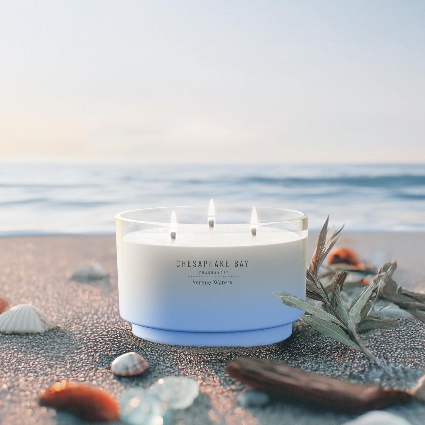Chesapeake Bay, 11oz Marine Drift Scented Candle, Mood Evoking Fragrance, Textured Sea Glass-Inspired Jar, Premium Soy Blend Wax with Essential Oils, Coastal Fragrance for Home Décor or Gifting