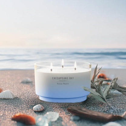 Chesapeake Bay, 11oz Marine Drift Scented Candle, Mood Evoking Fragrance, Textured Sea Glass-Inspired Jar, Premium Soy Blend Wax with Essential Oils, Coastal Fragrance for Home Décor or Gifting