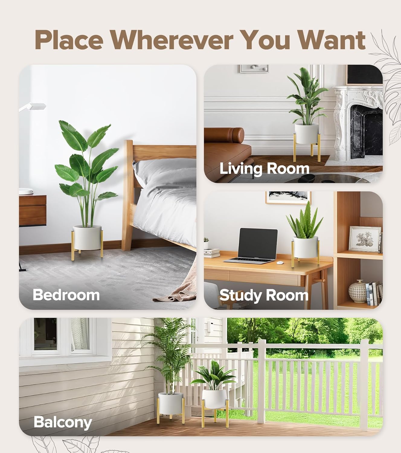 Plant Stand Indoor Adjustable, Metal Modern Indoor Plant Stand, Heavy Duty Plant Stands Outdoor Corner, Stable Plant Holder, Fits 8 to 12 Inches Pots, Black, 1 Pack, Pot & Plant Not Included