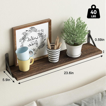 YGEOMER Brown Floating Shelves for Wall, 16.5 Inch Farmhouse Wall Shelves for Bedroom, Bathroom Storage, Living Room and Kitchen Decor (Set of 6 Brown)