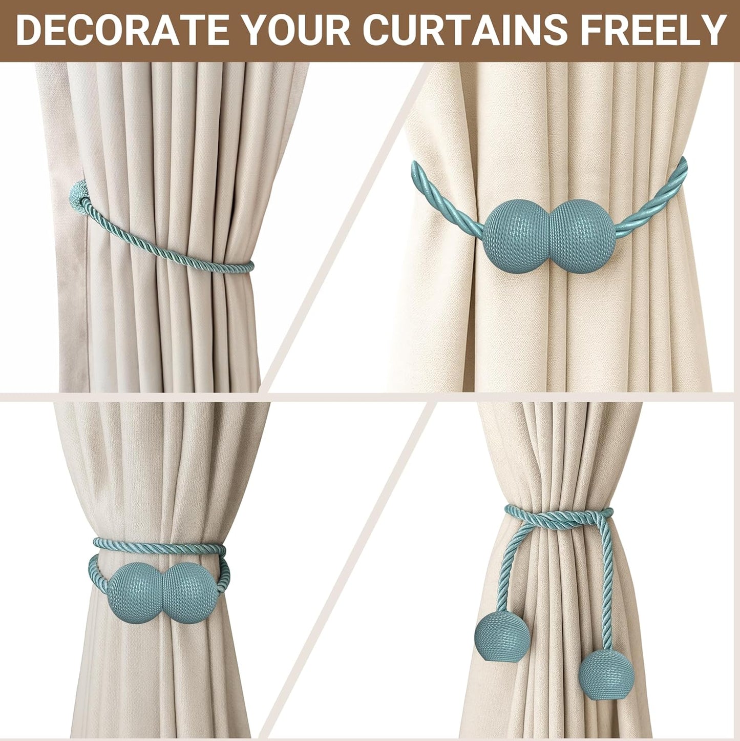 Hion Magnetic Curtain Tiebacks Black 2pcs, Curtain Tiebacks Buckles Holdbacks Holders Hooks Clip for Home Outdoor Bedroom Office Decorative Curtain