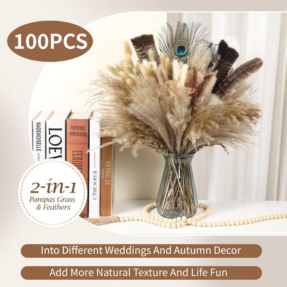 Bpole Dried Pampas Grass Bouquet - 92 Pcs 11-13 inch Pampas Grass Decor with Bunny Tails,Eucalyptus & Lavender Dried Boho Flowers for Vase Wedding Home Table Decor,Rustic Farmhouse Party