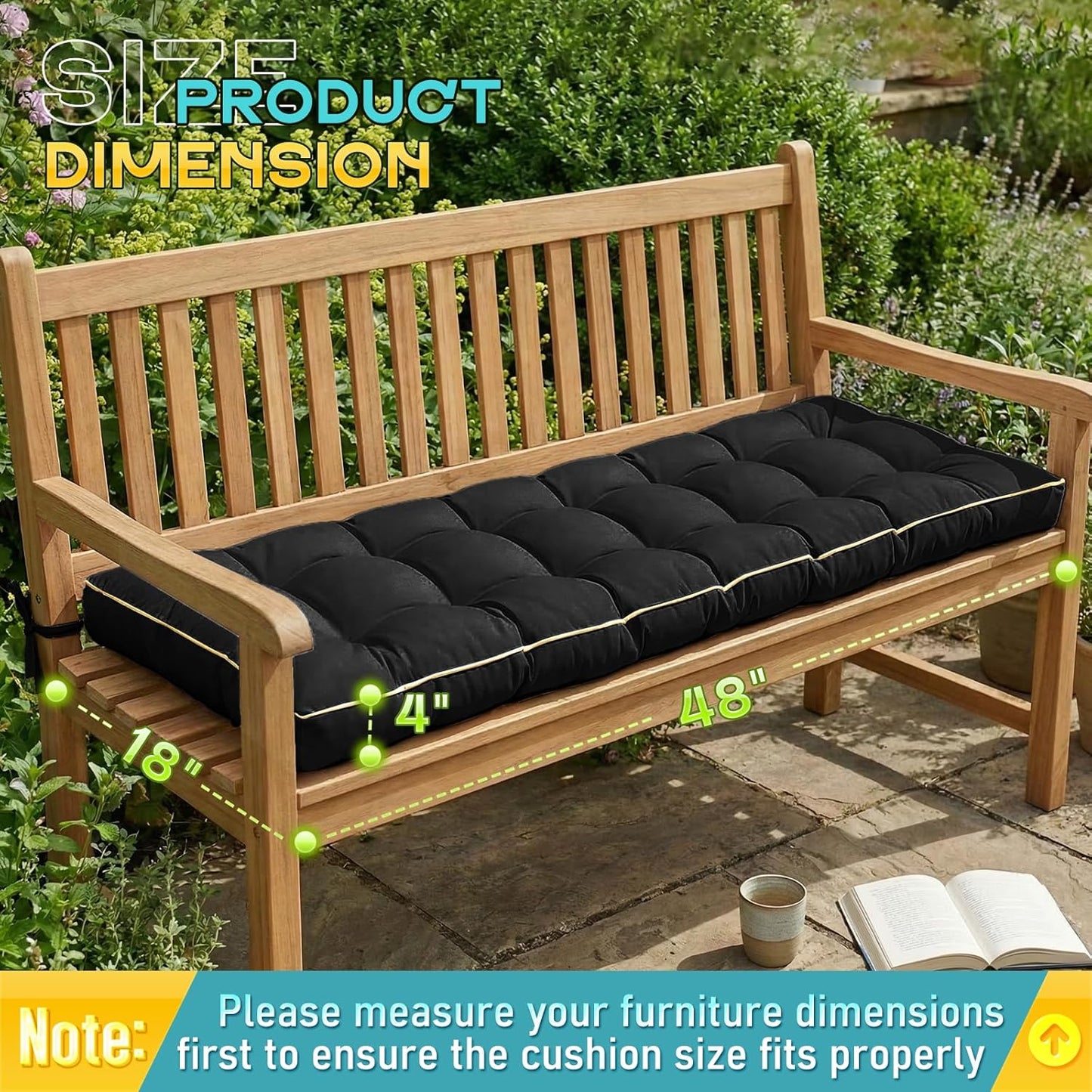 Outdoor Bench Cushion, Tufted Patio Seat Pad for Garden Bench, Porch Swing, Indoor/Outoor Furniture (Blue, 48X18X4 inch)