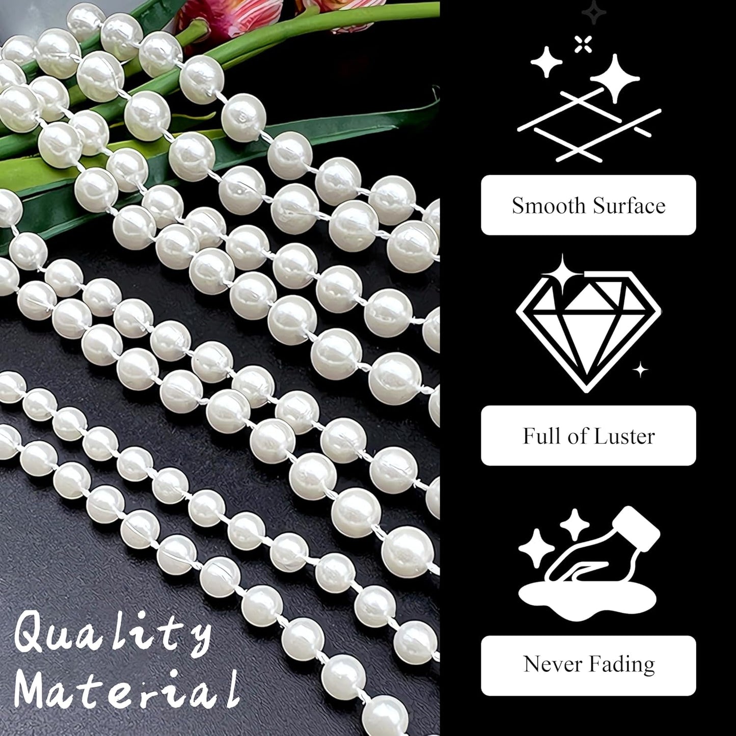 Craft String Pearls 10MM Beads Garland, 14 Yards Christmas Garland Faux Pearl Beads String Roll Bulk for DIY Craft, Wedding, Party, Christmas Tree Decoration