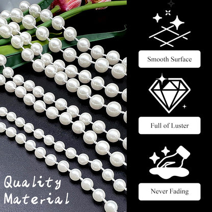 Craft String Pearls 10MM Beads Garland, 14 Yards Christmas Garland Faux Pearl Beads String Roll Bulk for DIY Craft, Wedding, Party, Christmas Tree Decoration