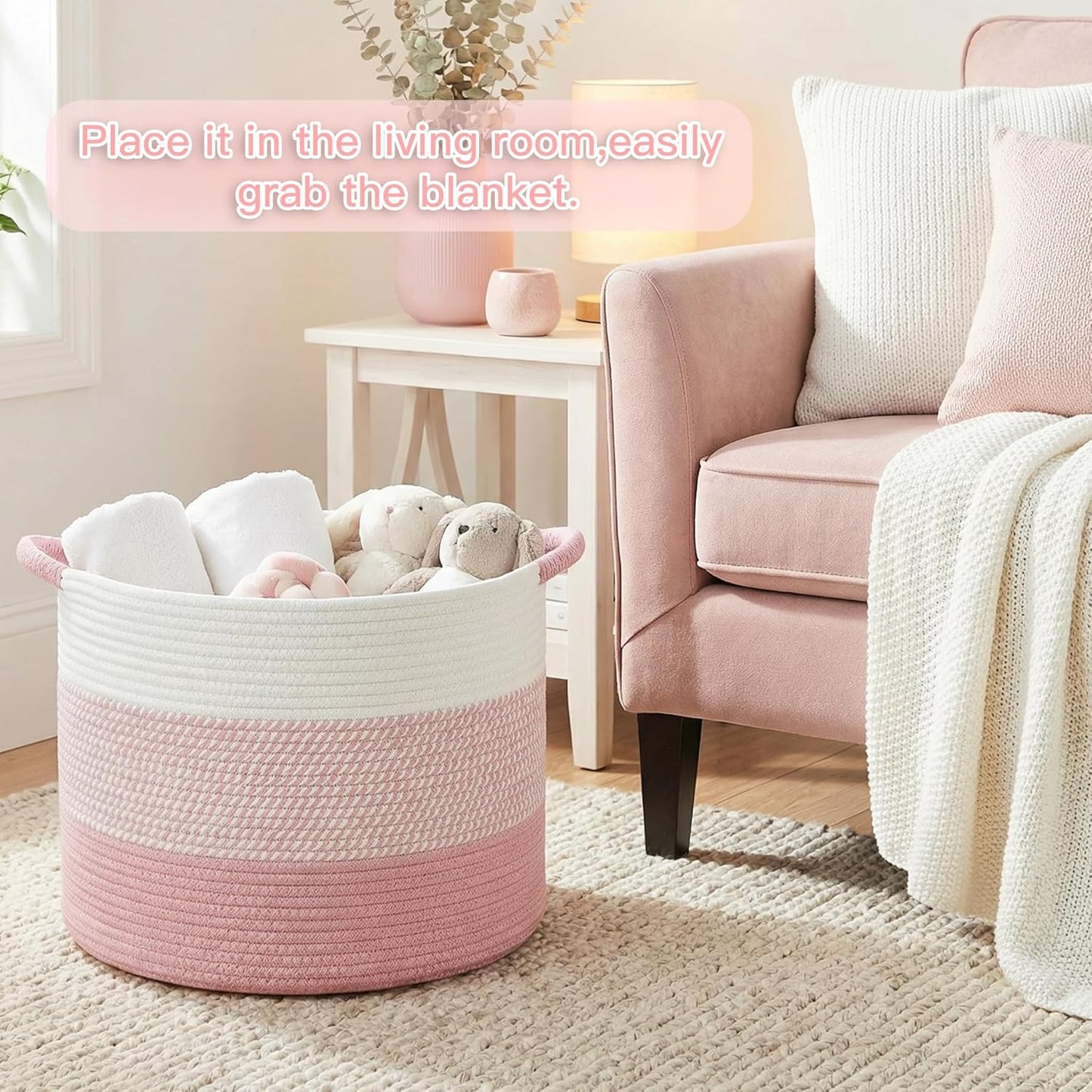 Artfeel 70L Large Cotton Rope Basket, Decorative Woven Blanket Storage for Living Room, Boho Toy Storage & Toy Box for Kids, Versatile Laundry Basket & Nursery Hamper for Blankets(Brown)