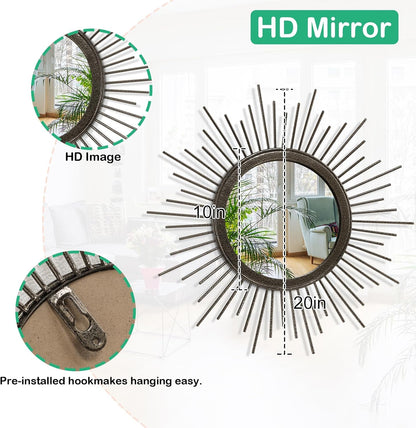 Gold Sunburst Mirrors for Wall Decorative Metal Round Art Mirrors Large Wall Decor Hanging Mirror for Bathroom Bedroom Living Room Vanity Entryway 16"