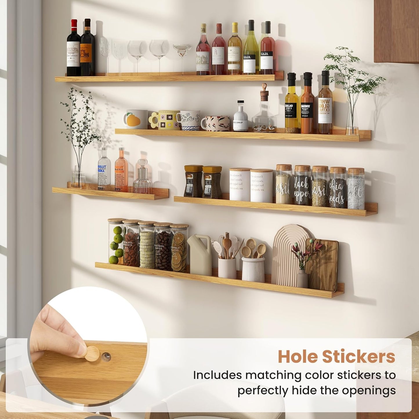 Fun Memories Picture Ledge Shelves Set of 2, 32 Inch Rustic Wall Mounted Floating Shelves with Lip for Home Storage and Décor in Bathroom, Kitchen, Nursery, Bedroom, Living Room, Walnut