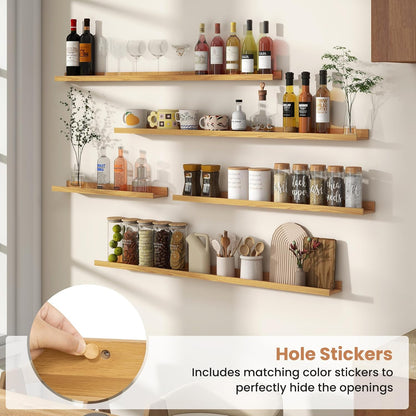 Fun Memories Picture Ledge Shelves Set of 2, 32 Inch Rustic Wall Mounted Floating Shelves with Lip for Home Storage and Décor in Bathroom, Kitchen, Nursery, Bedroom, Living Room, Walnut