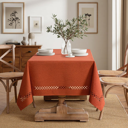 MIULEE Beige Rectangle Linen Polyester Tablecloth with Decorative Cutouts Spring Waterproof Stain Resistant & Shrink-Proof Table Cloth 52x70 inch Farmhouse Style for Dining Wedding and Outdoor
