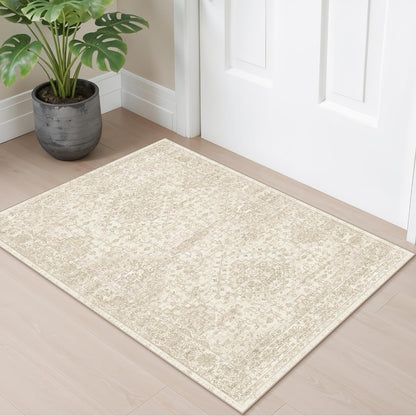 2x3 Washable Non-Slip Area Rug - Soft Low Pile Throw Rug for Kitchen Entryway Bedroom - Modern Indoor Door Mat with Rubber Backing (Beige Grey) - Colors A