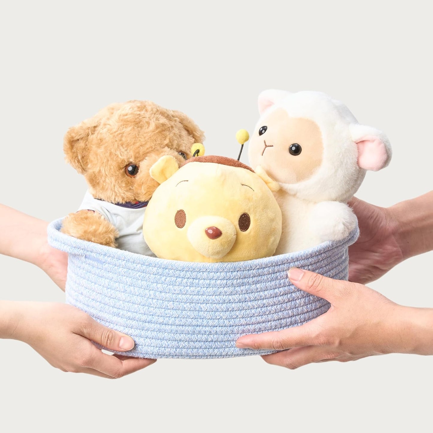 Small Woven Gift Basket Empty with Bag & Ribbon - Gifts for Mom, Baby Shower, Birthdays & Raffle - Cotton Rope Storage Basket for Dog Toys or Shelf - 12"x8"x5", White