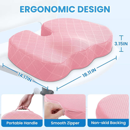 TushGuard Seat Cushion - Memory Foam Cushion for Office Chair, Car Seat, Airplane, Bleacher - Sciatica & Hip & Coccyx Pain Relief Desk Chair Cushion for Long Sitting Office Workers, Car Drivers