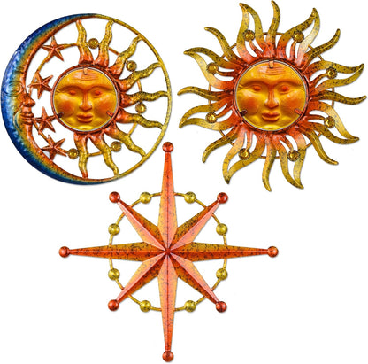 Large Sun Wall Art Decor 45 inch Metal Wall Art, Retro Hanging Decor, Valentine Wall Decorations for Patio,Yard,Garden,Fence,Living Room