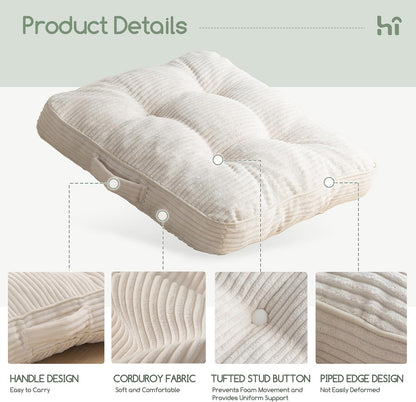 HIGOGOGO 6" Extra Thick Floor Pillow Cushion for Adults, Meditation Cushion Pillow, Large Square Floor Sitting, Tufted Corduroy Cover, for Tatami Living Room or Yoga, 22x22 Inch, 2Pack, Dark Grey